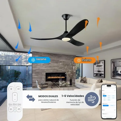Vista 3 de Ventilador de techo inteligente negro de 52 pulgadas con luces, ventilador de techo para exteriores para patio, ventilador de techo de 3 aspas
