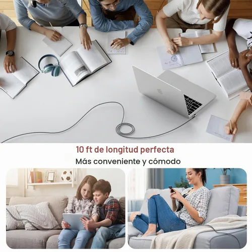Vista 6 de OKRAY Cable USB C de 10 pies, paquete de 5 cables de carga rápida USB-C de 2-Gris
