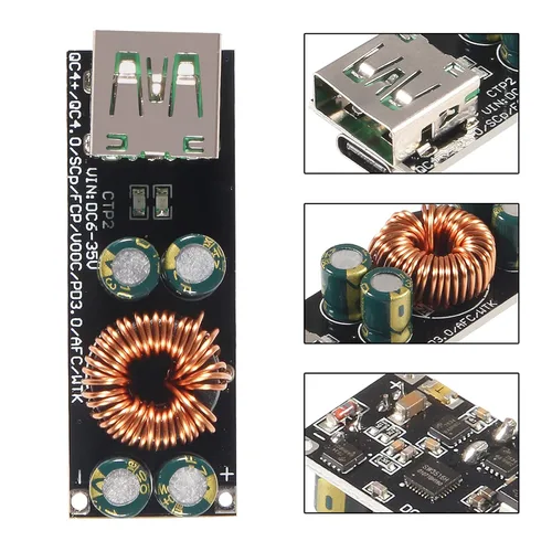 Vista 3 de ACEIRMC 60W 6-35V DC a USB tipo C PD 3.0 QC4 tipo A QC3.0 DC carga rápida 12V 24V módulo de alimentación reductor USB tipo C adaptador de carga
