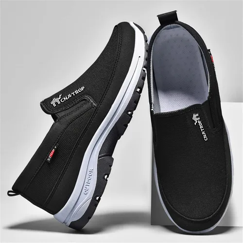 Vista 7 de Mocasines de lona sin cordones con soporte de arco para hombre, para exteriores, informales, antideslizantes, ortopédicos, planos, zapatos