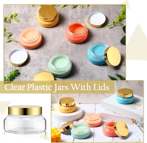 Vista 4 de Mumufy 60 tarros de plástico con tapas, recipientes redondos vacíos de viaje para cremas, tarros cosméticos recargables para lociones, exfoliante