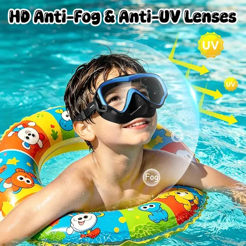 Vista 2 de VegoVia Gafas de natación para niños con cubierta para la nariz, antiempañamiento de visión amplia, máscara de natación transparente para niños