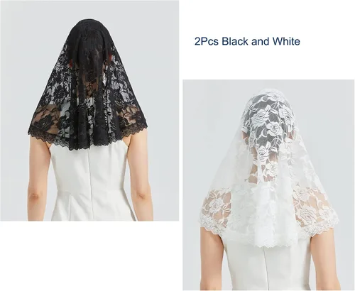 Vista 6 de Velo de mantilla de encaje suave y cómodo, 7 colores, estilo español, velo de encaje, cubierta de cabeza, forma de D