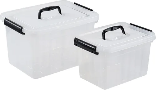 Vista 7 de Ggbin Caja de almacenamiento de plástico transparente con asa, contenedor de almacenamiento con tapa