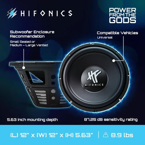 Vista 4 de Hifonics Subwoofer de audio para automóvil DVC de 12 pulgadas, 800 W, 4 ohmios, subwoofer de graves (6 unidades)