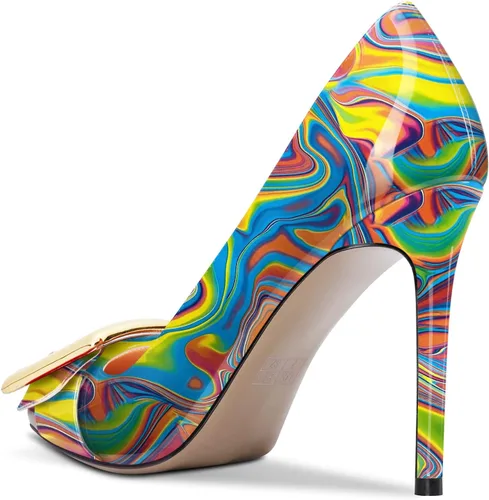 Vista 3 de Aachcol Zapatos de vestir de tacón alto para mujer, sin cordones, punta puntiaguda, oficina, fiesta, boda, patente de 4 pulgadas
