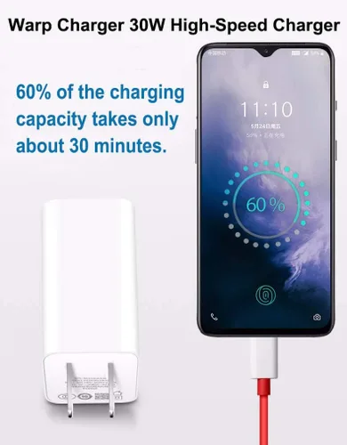 Vista 3 de Cargador de urdimbre, adaptador de pared de CA de carga rápida rápida de 30 W con cable de datos de carga rápida USB-C de 3.3 pies [5 V 6A]