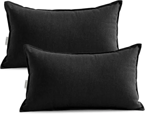 Vista 152 de Jeanerlor Funda de almohada decorativa de lino y algodón sólido de 18 x 18 pulgadas con cremallera, funda de cojín europea, funda de almohada
