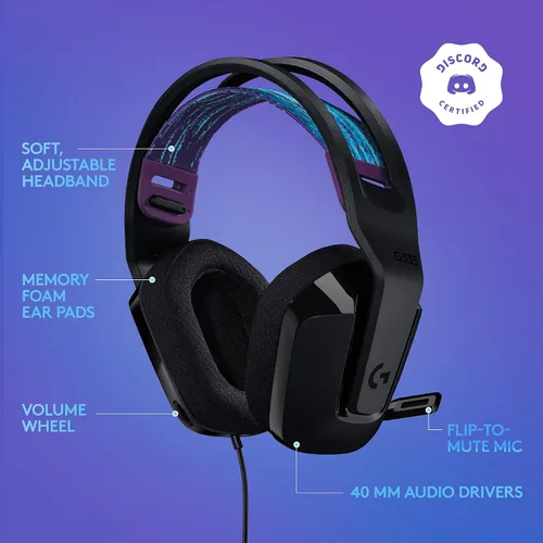 Vista 6 de Logitech G335 - Auriculares con cable para videojuegos, micrófono abatible, conector de audio de 3.5 mm, almohadillas de espuma viscoelástica