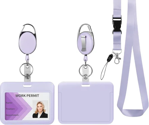 Vista 27 de Soporte retráctil para tarjetas de identificación con cordón separable, carrete de credencial resistente, llavero desmontable, soporte para tarjetas