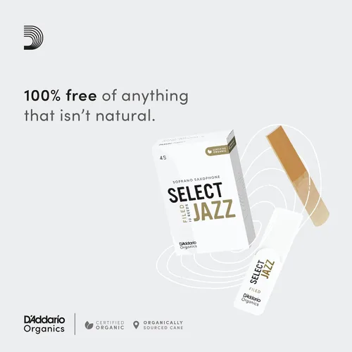Vista 5 de D'Addario Organic Select Jazz Unfiled - Cañas de saxofón tenor sin archivar, selladas individualmente, 2 suaves, paquete de 5