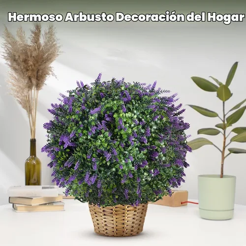 Vista 4 de Paquete de 2 urnas artificiales, arbustos topiarios artificiales de lavanda, plantas de hoja perenne resistentes a los rayos UV, decoración