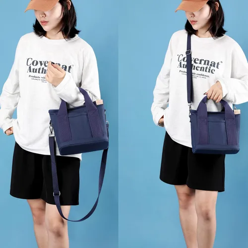 Vista 2 de Pequeña bolsa cruzada de lona con múltiples bolsillos, mini bolso casual para mujer