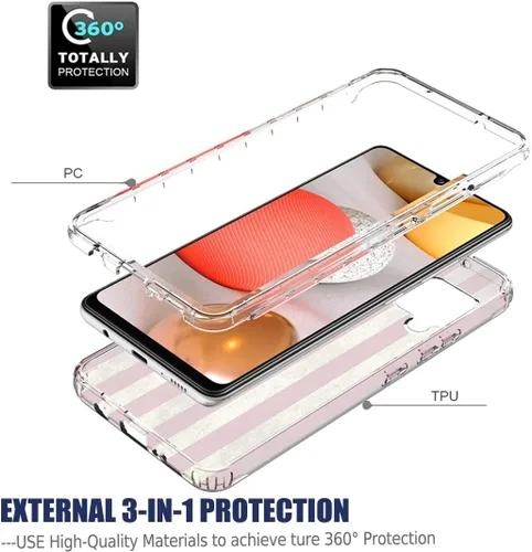 Vista 3 de Funda para Galaxy A42 5G/M42 5G SM-A426 con protector de pantalla de vidrio templado, cuerpo completo, diseño floral, a prueba de golpes, funda