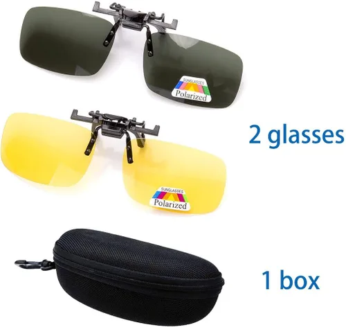 Vista 2 de ZYZH 2x Polarized Clip On Sunglasses Flip Up Fit Over Night Vision Glasses Anti Glare Men Women Driving Sports with Box