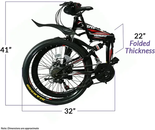 Vista 4 de Xspec Bicicleta de montaña plegable de 26 pulgadas y 21 velocidades para adultos