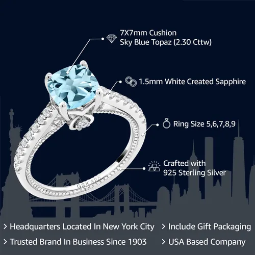 Vista 2 de Gem Stone King Anillo de compromiso de plata de ley 925 con piedra natal de 0.276 in y zafiro blanco creado Anillo de compromiso de boda