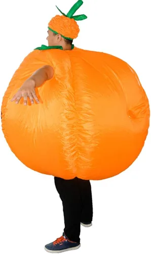 Vista 4 de Arokibui Disfraz inflable de calabaza para adultos disfraz inflable para hombres fiesta de cosplay Navidad Halloween traje de talla grande Naranja
