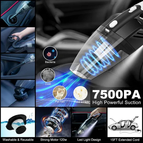 Vista 2 de Kit de limpieza para auto de 41 piezas Kit de limpieza y detalle interior con aspiradora de mano de alta potencia, cubo plegable, herramienta