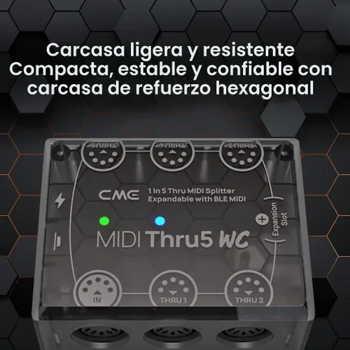 Vista 5 de CME MIDI Thru5 WC - Premium MIDI Thru de 1 a 5 - Transmisión cableada de alta precisión de 1 entrada a 5 salidas con optoacoplador de alta velocidad