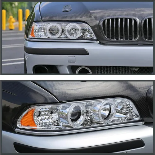 Vista 8 de SPEC-D TUNING Faros delanteros LED de doble ángel con proyector, cromados, compatibles con modelos BMW E39 5-Series 1996-2003 sin faros OE de xenón