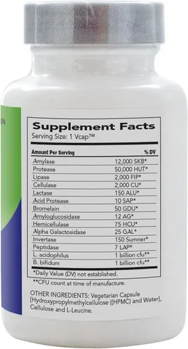 Vista 2 de AbsorbAid Soporte de enzimas digestivas de platino 60 vCaps, 12 enzimas digestivas más 2 probióticos para un máximo alivio