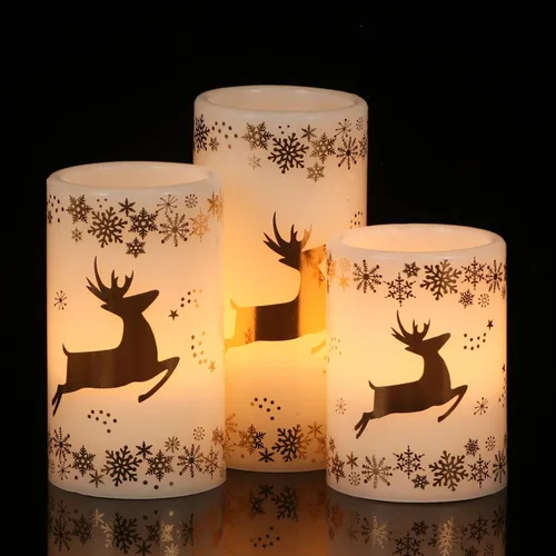 Vista 13 de Velas de cristal sin llama de casa de muñeco de nieve a pilas, con control remoto y temporizador; velas LED parpadeantes de cera real, luz blanca