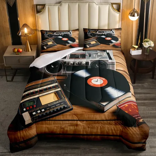 Vista 12 de Juego de edredón de cine tamaño individual, ropa de cama vintage de cine para niños, niñas y adultos, juego de edredón de palomitas de maíz