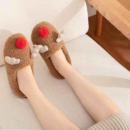 Vista 2 de Pantuflas de forro polar cálidas para mujer, de dibujos animados, para invierno, suaves, acogedoras, antideslizantes, de felpa, sin cordones, botas