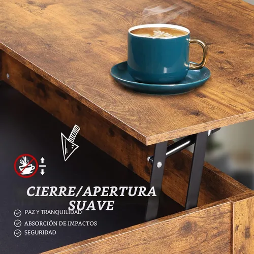 Vista 7 de WLIVE Mesa de Centro, Mesa de Centro Elevable de 39 pulgadas con Compartimento Oculto, Cajones de Almacenamiento y Estante de Almacenamiento