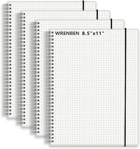 Vista 12 de Cuaderno de espiral punteado de 8.5 x 11 pulgadas con papel grueso de 120 GSM, banda elástica extraíble y tapa dura transparente, 160 páginas por