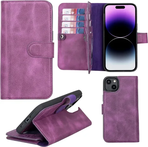 Vista 65 de HARDISTON Funda de piel auténtica de alta calidad hecha a mano para iPhone 7/8 / SE doble folio tarjetero - Funda magnética desmontable - Soporte