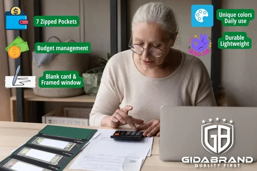 Vista 4 de Organizador de dinero para dinero en efectivo, 7 ranuras con tarjeta en blanco, organizador de billetera para presupuestos, viajes, ahorros