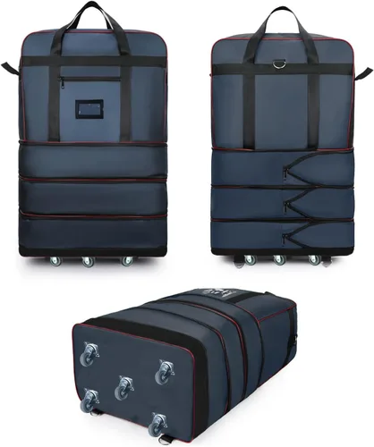 Vista 4 de ELDA Maleta plegable expandible con ruedas universales, bolsa de viaje rodante, bolsa de lona para hombres y mujeres, equipaje ligero de gran