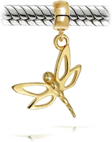 Vista 2 de CZ Butterfly Dragonfly Firefly Bead Simulated Blue Sapphire 14K Gold Plated Charm Bead For Women Teen Fits European Bracelet .925 Sterling Silver