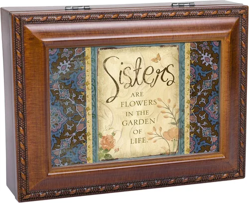 Vista 7 de Cottage Garden Sisters Garden Woodgrain Caja de música tradicional reproduce para eso están los amigos