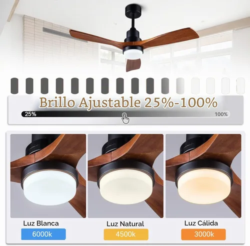 Vista 3 de Ventiladores de techo de 42" [con control remoto de iluminación], ventilador de techo moderno de madera para interior y exterior