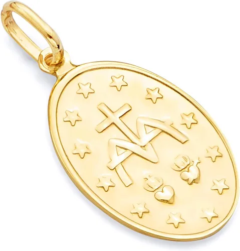 Vista 2 de The World Jewelry Center Colgante de oro amarillo de 14 quilates con medalla milagrosa religiosa de María - 3 tamaños diferentes disponibles