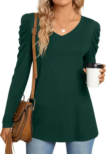 Vista 2 de CATHY Women's Long Sleeve V-Neck Casual T-shirt Sexy Tunic Tops Basic Blouses in Winter