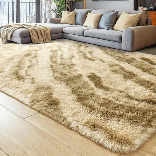 Vista 93 de Noahas Alfombras de Área Grandes y Esponjosas de 5x8 pies para Sala de Estar y Dormitorio, Alfombra Gruesa de Pelo Largo Beige y Blanca, Alfombra