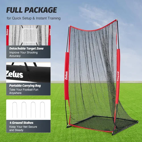 Vista 4 de ZELUS Red de Pateo de Fútbol Americano de 7x4 pies, Red Portátil de Lanzamiento de Fútbol Americano con Accesorio de Zona de Objetivo, Herramienta
