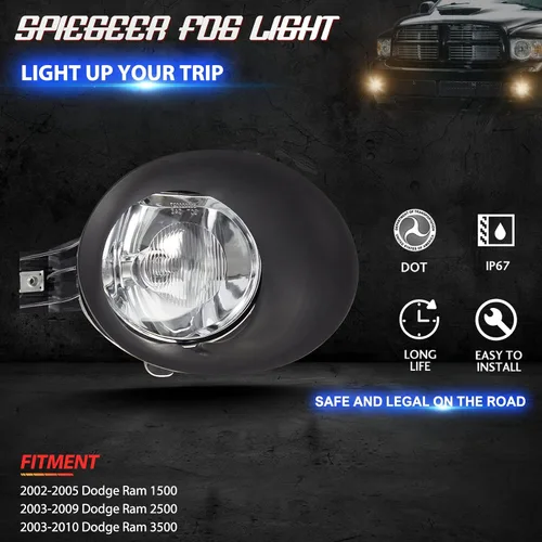 Vista 3 de Kit de reemplazo de luces antiniebla para 2002 2003 2004 2005 2006 2007 2008 Dodge Ram 1500/2500/3500 con bisel negro, cableado y interruptor 9006