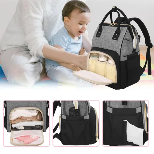 Vista 4 de Mochila para pañales Femuar, multifuncional, para maternidad, bolsa de pañales para bebés, de gran capacidad, para niñas y niños, mochila de viaje
