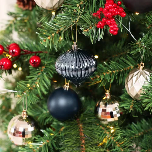 Vista 3 de Amooca Adornos de bolas de Navidad, 28 piezas de 2.8 pulgadas/3.15 pulgadas, inastillables, juego de bolas brillantes mate multiformas, colgantes