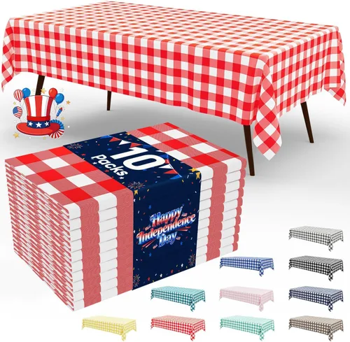 Vista 14 de Smiry Paquete de 3 Manteles Desechables de Cuadros Gingham Color Caqui - 54" x 72" Mantel de Plástico de Servicio Pesado, Cubiertas de Mesa