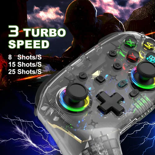 Vista 4 de arVin Switch Controller, Wireless Switch Pro Controllers for SwitchLiteOLEDPS4PS3PCiOSAndroid Remote Gaempad Joystick with 9-Colors RGB Light6-Axis