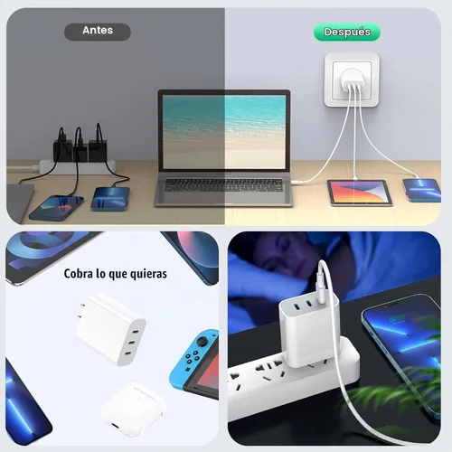 Vista 6 de Amoner - Bloque de cargador USB C, 35 W, 3 puertos USB C, cargador de pared