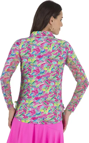 Vista 4 de IBKUL Athleisure Wear 48378 - Protector solar UPF 50+ Icefil Cooling Tech Rachel Print Polo de manga larga con cremallera