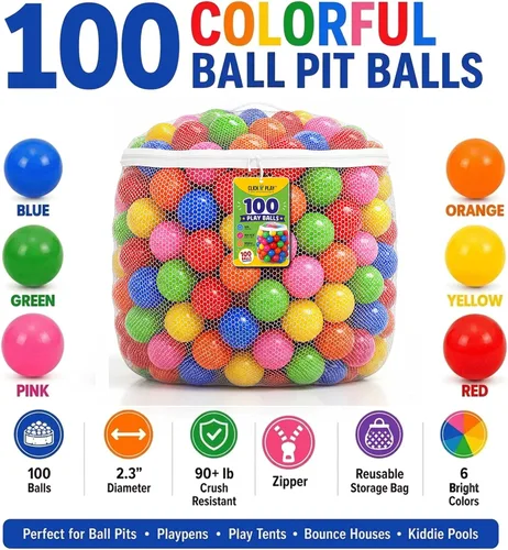 Vista 2 de Ball Pit Balls, Bright & Pastel Multicolor Plastic Balls For Kids Brillante
