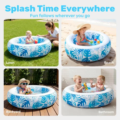 Vista 6 de SLOOSH Piscina inflable infantil para niños, piscina de 36 x 11 pulgadas con almohadilla suave para niños y niños pequeños, piscina redonda inflable